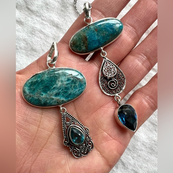 925 You Choose! Vintage Style Apatite Chandelier Pendant Necklace - Picture 5 of 9